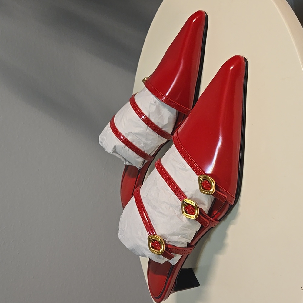 Rebecca Minkoff Mule W Buckles Seduction Red - Picture 3 of 10